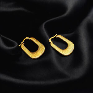 AK Elegant Gems Geometric Textured Gold Hoop Earrings