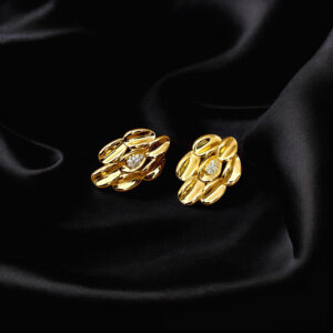 AK Elegant Gems Gold Blossom Statement Earrings