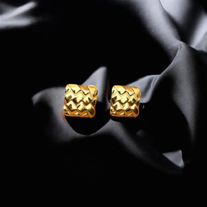 AK Elegant Gems Woven Square Gold Stud Earrings
