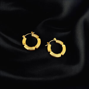 AK Elegant Gems Textured Segmented Gold Hoop Earrings