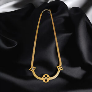 elegant gold chain with round geometric pendant