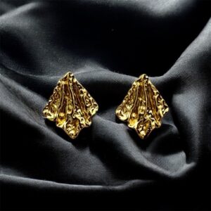 AK Elegant Gems Abstract Diamond Textured Gold Stud Earrings