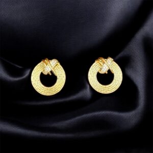 trendy gold round earrings with intricate detailing