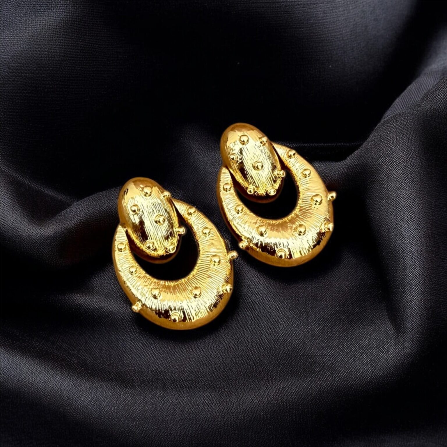 AK Elegant Gems Textured Moon-Shaped Gold Stud Earrings
