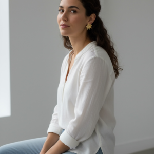 pear stone sunflower anti tarnish, 18 k gold plated earings for women Minimal Floral Anti-Tarnish Stud Earrings