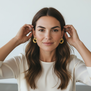 Crystal Accents Circle Studs women wearing anti tarnish earrings